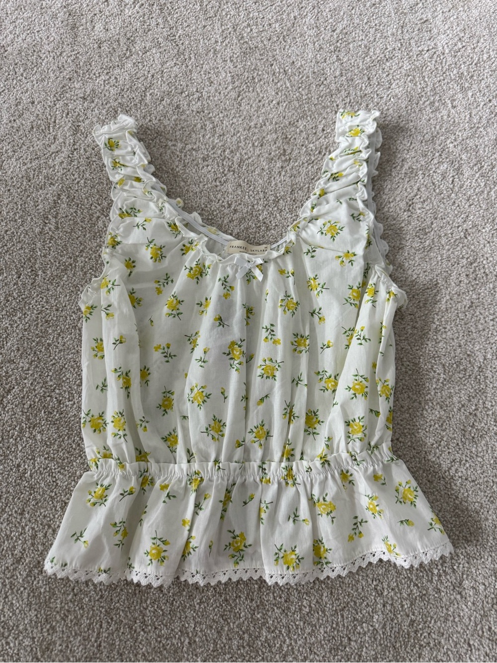 White Tank Top with Yellow Floral Print NWOT
